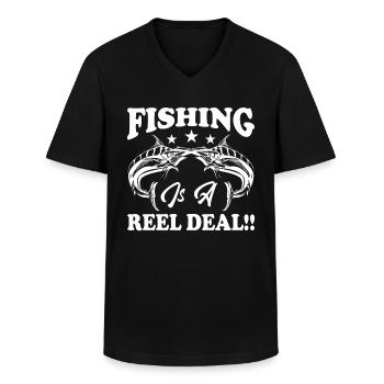Fishing is a business with the reel - - Men's V-Neck T-Shirt - black - Front - AI Model Male 178 dark (178cm)