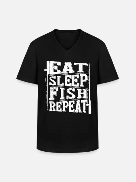 Eat Sleep Fish Repeat 2 - - Men's V-Neck T-Shirt - black