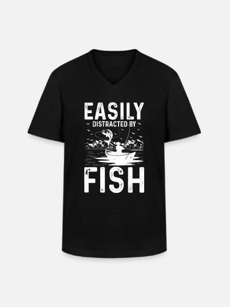 Facilement distrait par le poisson - T-shirt col V Homme - noir