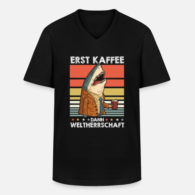 Haifisch Kaffee - Männer-T-Shirt mit V-Ausschnitt - Schwarz