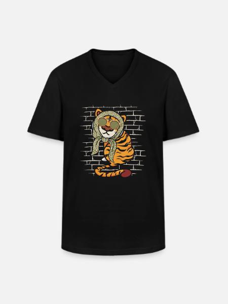 Tiger Sunglasses Scarf - Men's V-Neck T-Shirt - black