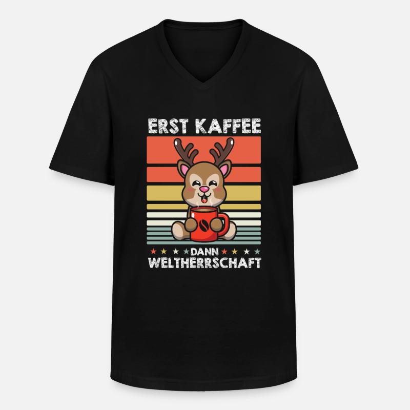 Hirsch Kaffee - Männer-T-Shirt mit V-Ausschnitt - Schwarz