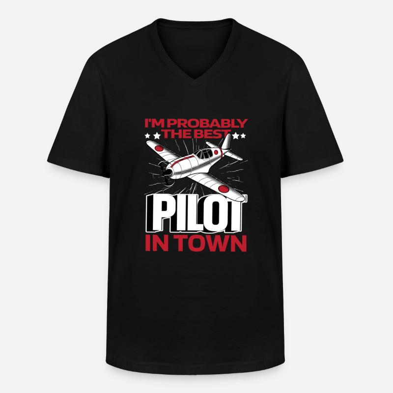 Flugzeug Pilot Lustig - Männer-T-Shirt mit V-Ausschnitt - Schwarz