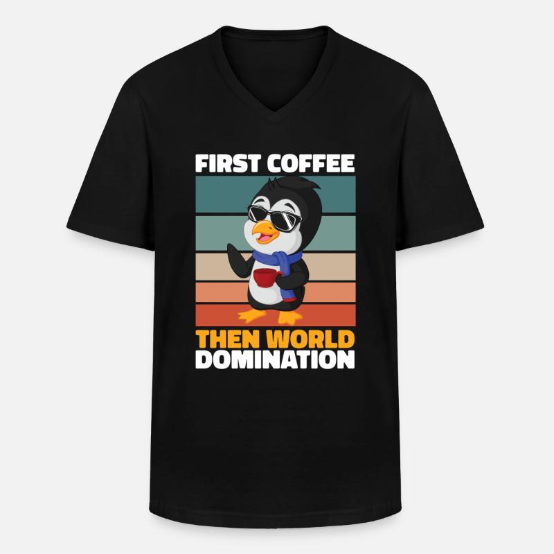 Pinguin Kaffee - Männer-T-Shirt mit V-Ausschnitt - Schwarz