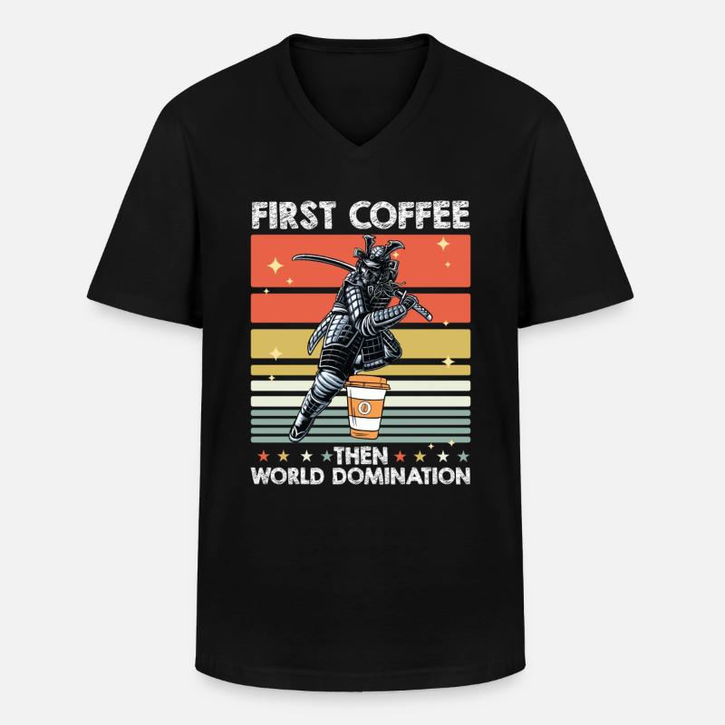 Samurai Kaffee - Männer-T-Shirt mit V-Ausschnitt - Schwarz