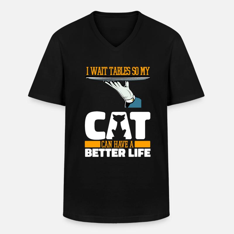 Kellner Kellnerin Katze - Männer-T-Shirt mit V-Ausschnitt - Schwarz