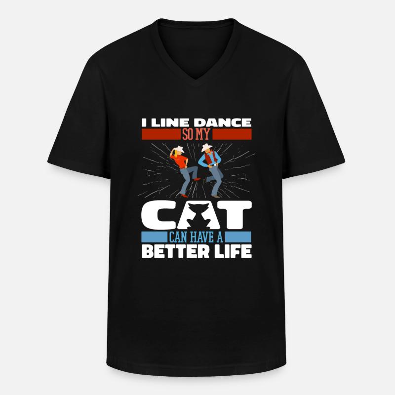 Line Dance Katze - Männer-T-Shirt mit V-Ausschnitt - Schwarz
