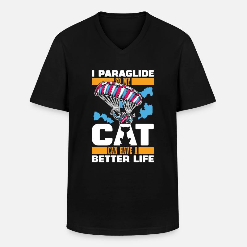 Paragleiter Paragleiten Katze - Männer-T-Shirt mit V-Ausschnitt - Schwarz