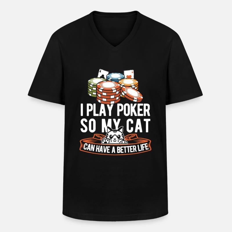Poker Katze - Männer-T-Shirt mit V-Ausschnitt - Schwarz
