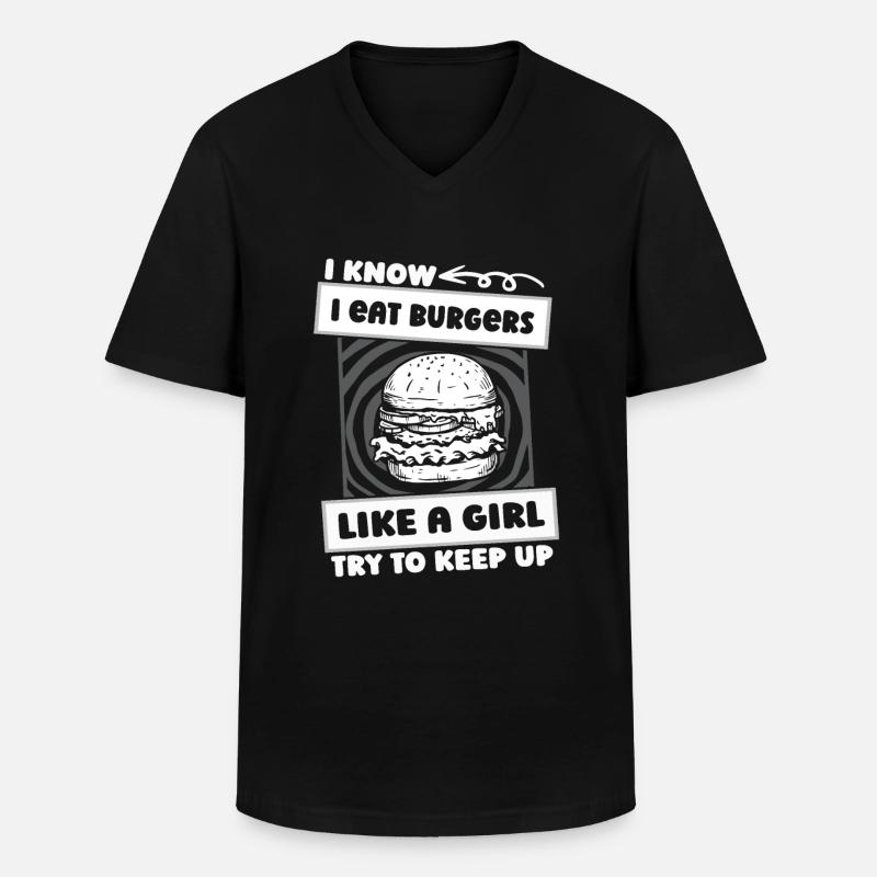 Burger Hamburger Mädchen - Männer-T-Shirt mit V-Ausschnitt - Schwarz