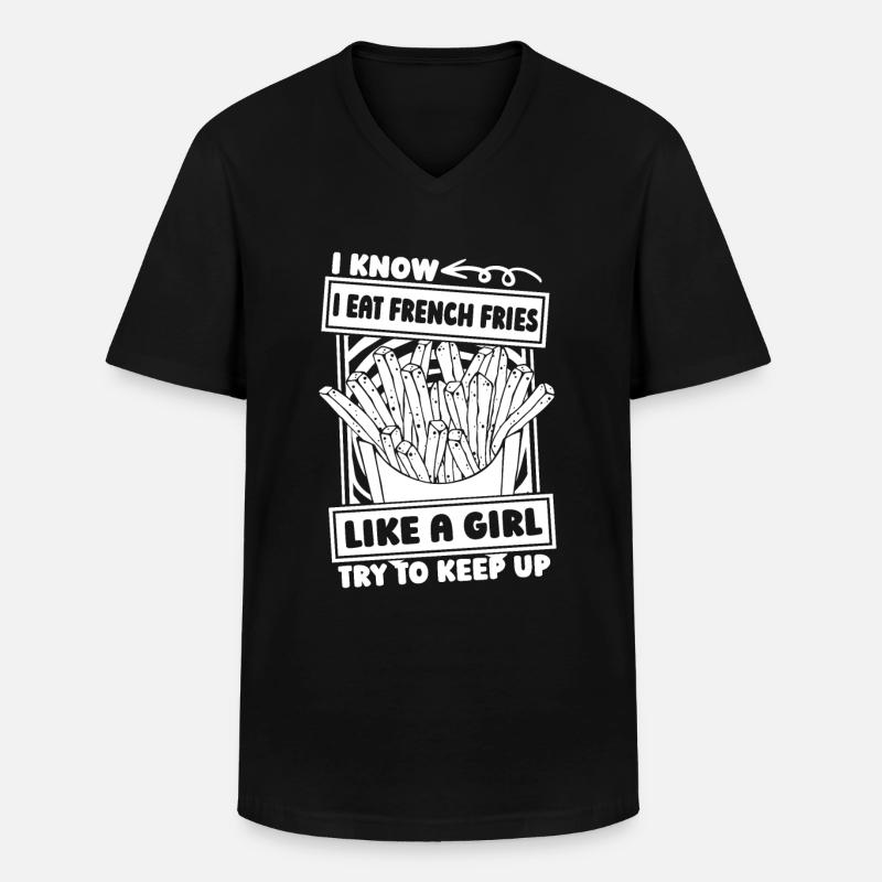 Pommes Frittes Fritten Mädchen - Männer-T-Shirt mit V-Ausschnitt - Schwarz