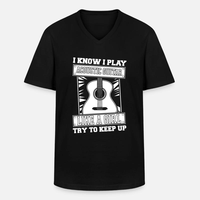 Akustikgitarre Mädchen - Männer-T-Shirt mit V-Ausschnitt - Schwarz