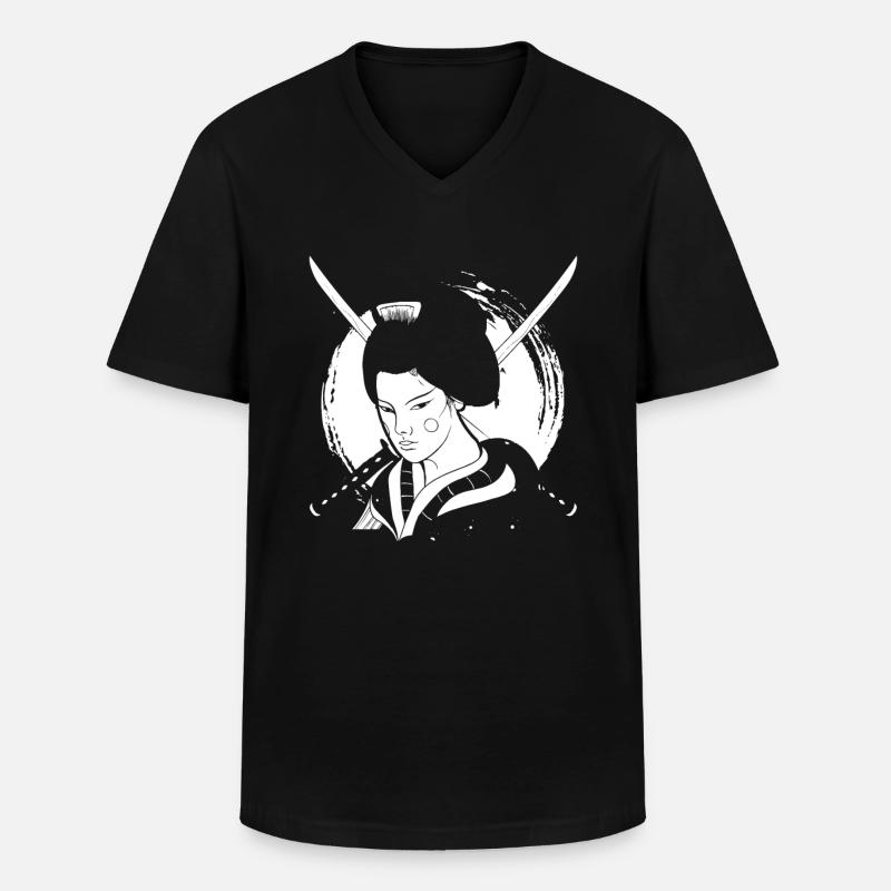 Geisha Katana - Männer-T-Shirt mit V-Ausschnitt - Schwarz