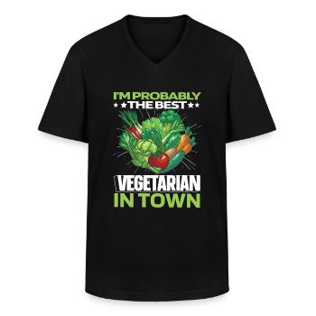 Humour végétarien végétarien - T-shirt col V Homme - noir - Devant - AI Model Male 178 dark (178cm)