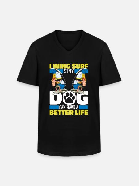 Wing Surf Wing Foil Dog - Men's V-Neck T-Shirt - black