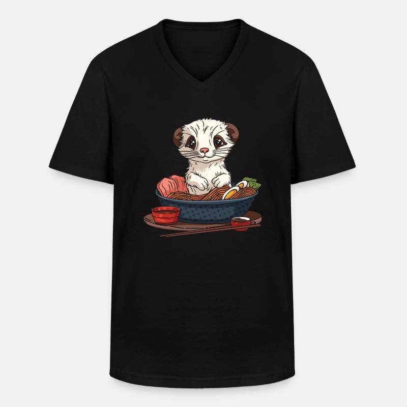 Frettchen Iltis Ramen - Männer-T-Shirt mit V-Ausschnitt - Schwarz