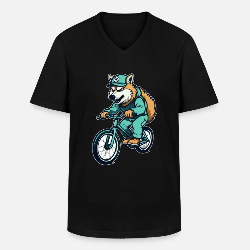 Wolf Fahrrad - Männer-T-Shirt mit V-Ausschnitt - Schwarz