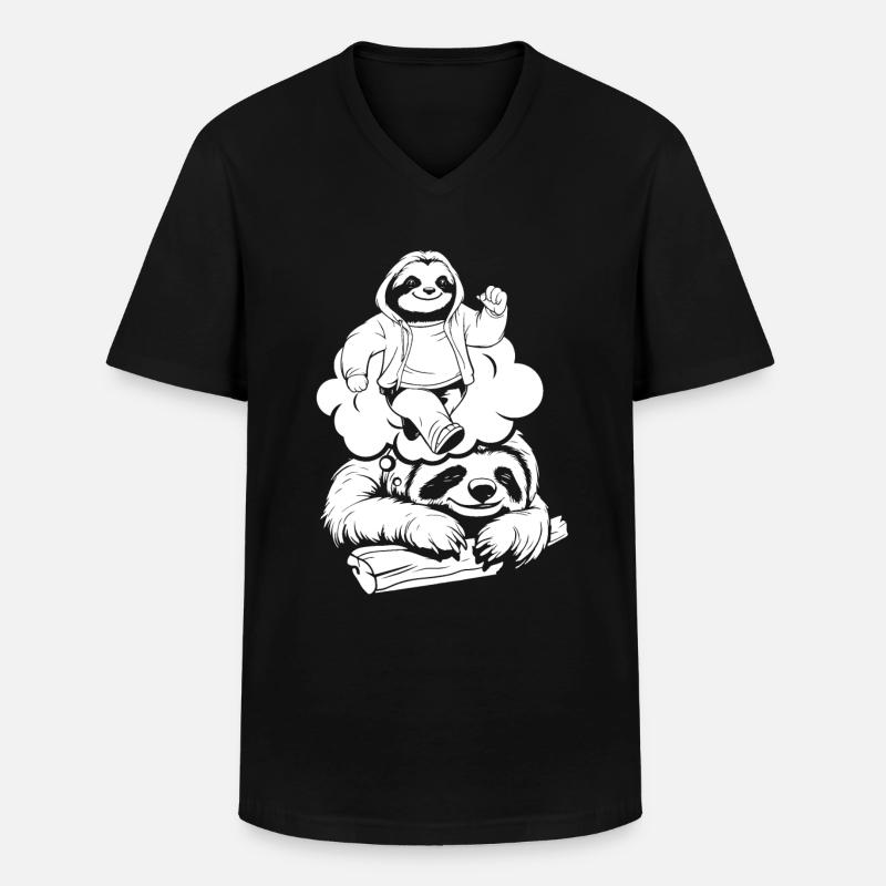 Faultier Witzig - Männer-T-Shirt mit V-Ausschnitt - Schwarz