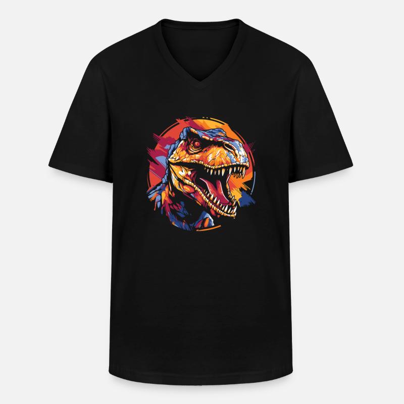Trex T Rex Dino Cool - Männer-T-Shirt mit V-Ausschnitt - Schwarz
