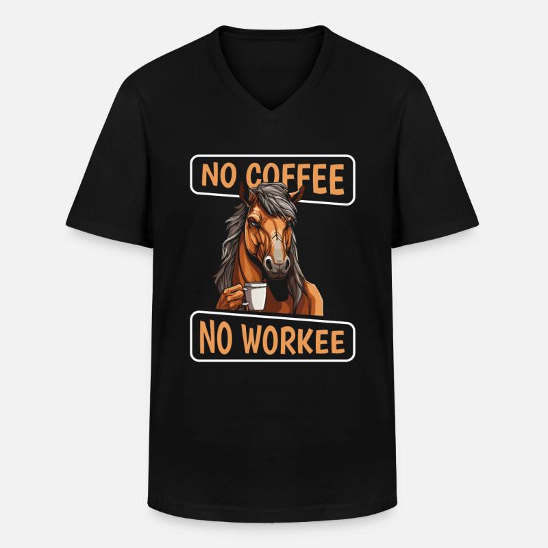 Kaffee Cafe Pferd Pas de café Pas de Workee - T-shirt col V Homme - noir