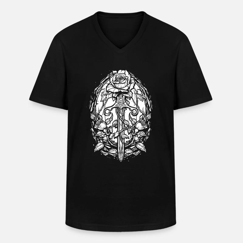 Rote Rose Goth Schwert - Männer-T-Shirt mit V-Ausschnitt - Schwarz