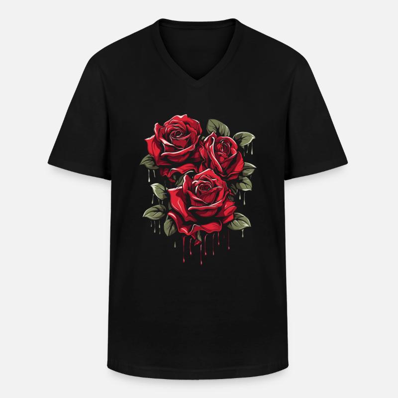 Rote Rose Goth Cool - Männer-T-Shirt mit V-Ausschnitt - Schwarz