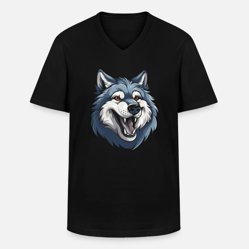 Wolf Smiling - Men's V-Neck T-Shirt - black