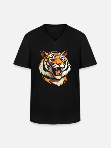 Tigre souriant - T-shirt col V Homme - noir