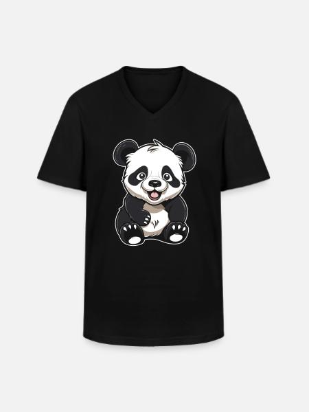 Big Panda Panda Bear Smiling - Men's V-Neck T-Shirt - black