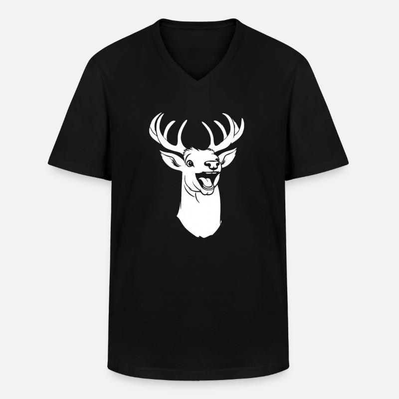 Hirsch Lächelnd - Männer-T-Shirt mit V-Ausschnitt - Schwarz