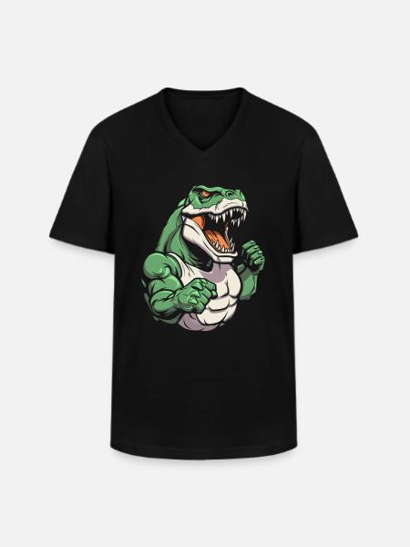 Fitness T Rex - Männer-T-Shirt mit V-Ausschnitt - Schwarz