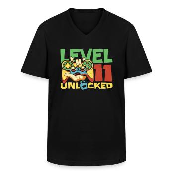 Gamer Gaming Level 11 Unlocked - Männer-T-Shirt mit V-Ausschnitt - Schwarz - Vorne - AI Model Male 178 dark (178cm)