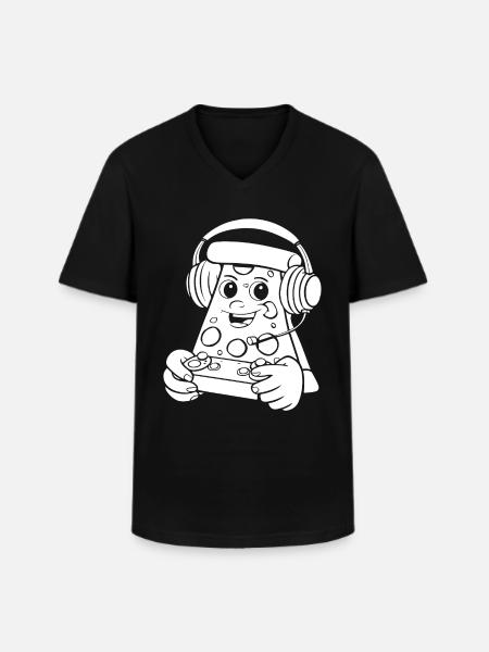 Gamer Gaming Pizza Gaming Controller - Men's V-Neck T-Shirt - black