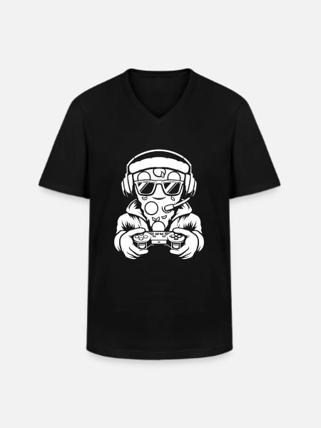 Gamer Gaming Pizza Gaming Controller - Men's V-Neck T-Shirt - black