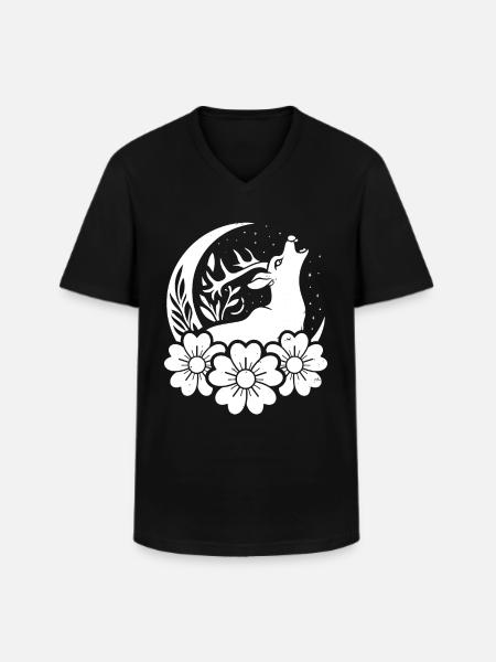 Deer Wild Floral Moon - Men's V-Neck T-Shirt - black