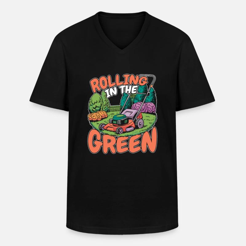 Rasenmäher Mähen - Männer-T-Shirt mit V-Ausschnitt - Schwarz