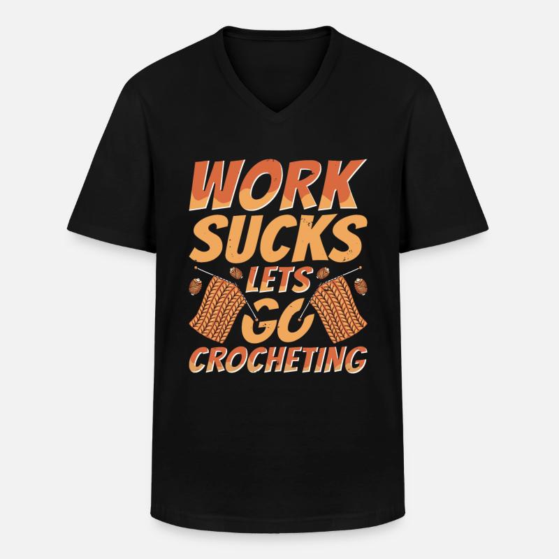 Häkeln - Männer-T-Shirt mit V-Ausschnitt - Schwarz