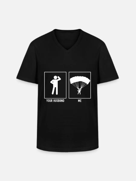Her husband - Me - Paragliding Descent - Men's V-Neck T-Shirt - black