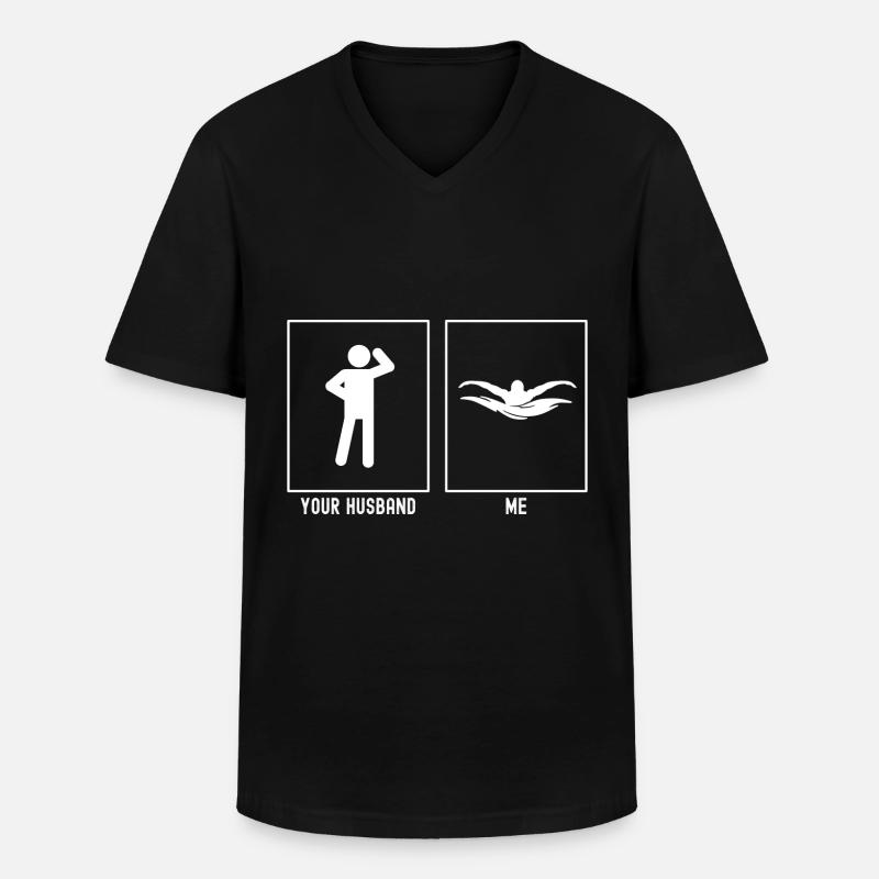 Ihr Mann - Ich - Schwimmen - Männer-T-Shirt mit V-Ausschnitt - Schwarz