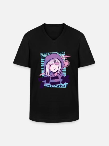 Japanisches Manga-Mädchen - Männer-T-Shirt mit V-Ausschnitt - Schwarz