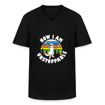 T-Rex Dinosaurier Krücken Unstoppable kurze Arme - Männer-T-Shirt mit V-Ausschnitt - Schwarz - Vorne - AI Model Male 178 dark (178cm)