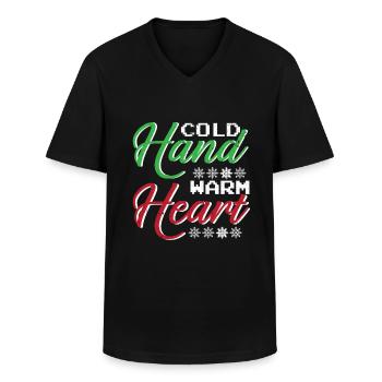 Winter Cold Hands Warm Heart Snow Cold - Men's V-Neck T-Shirt - black - Front - AI Model Male 178 dark (178cm)