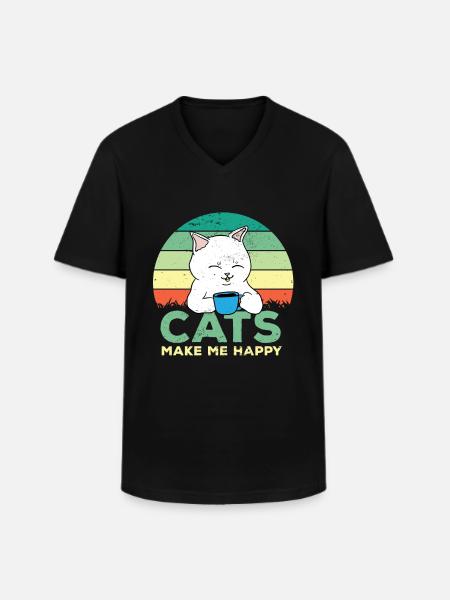 Cat Cats Cat Lover Pet - Men's V-Neck T-Shirt - black