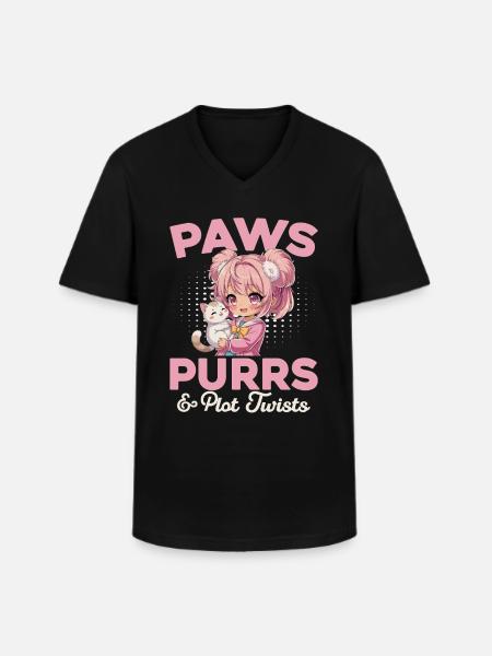 Anime & Chats Kawaii - T-shirt col V Homme - noir