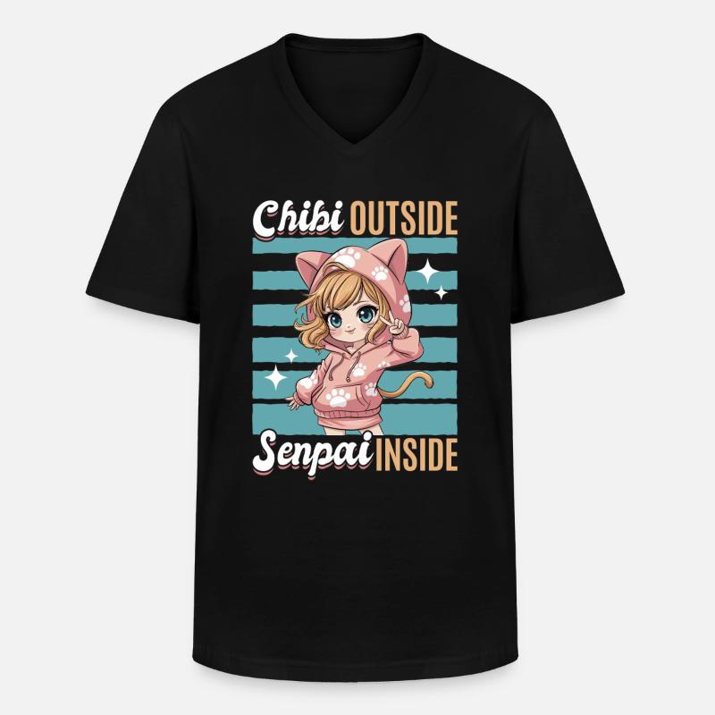 Anime Chibi Kawaii - Männer-T-Shirt mit V-Ausschnitt - Schwarz