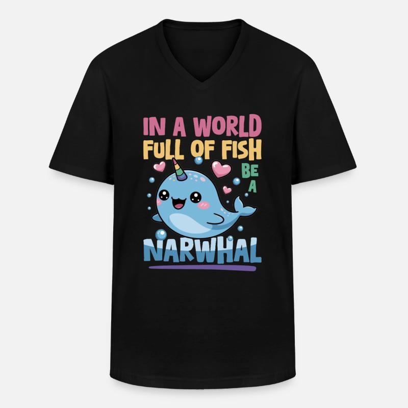 Narwhal Chibi Kawaii - Männer-T-Shirt mit V-Ausschnitt - Schwarz