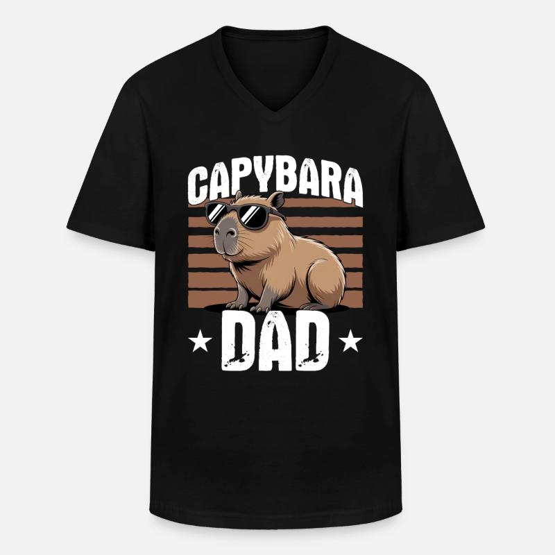 Funny Capybara Dad - Männer-T-Shirt mit V-Ausschnitt - Schwarz