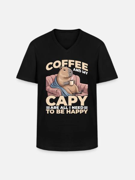 Capybara Coffee - Männer-T-Shirt mit V-Ausschnitt - Schwarz
