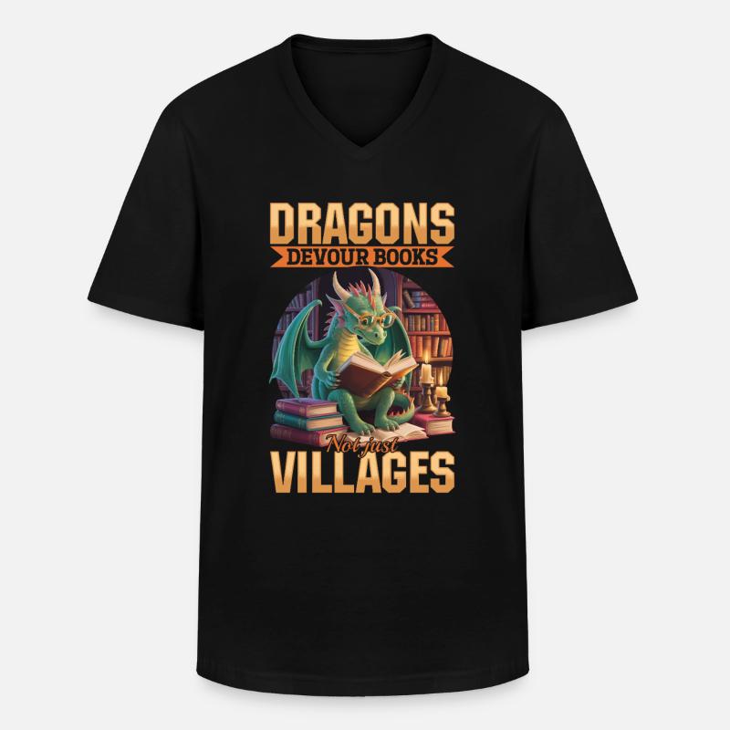 Fantasy Book reading Mythical Creatures - Männer-T-Shirt mit V-Ausschnitt - Schwarz