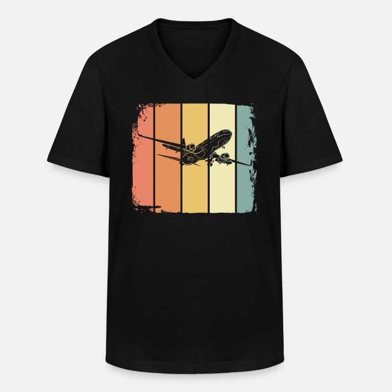 Flugzeug - Männer-T-Shirt mit V-Ausschnitt - Schwarz